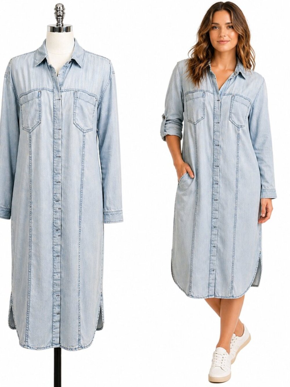 prAna Size M Casual Western Chambray Shirt Dress Denim Midi Capsule Denim